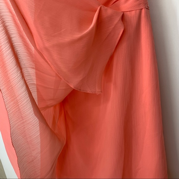 David’s Bridal Crinkle Chiffon Coral Dress Sweetheart Neck Bridesmaid Nwt Size 4 - Picture 6 of 16